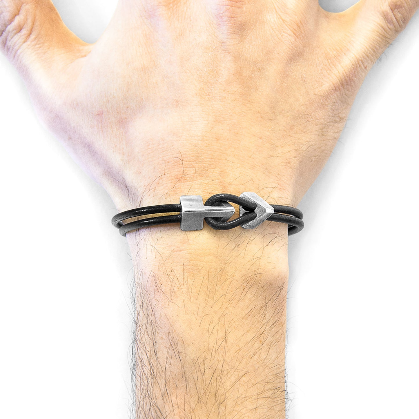 925 Sterling Silver & Natural Leather Bracelet - Golden Tide Black