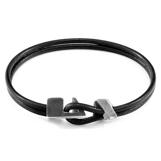 925 Sterling Silver & Natural Leather Bracelet - Golden Tide Black