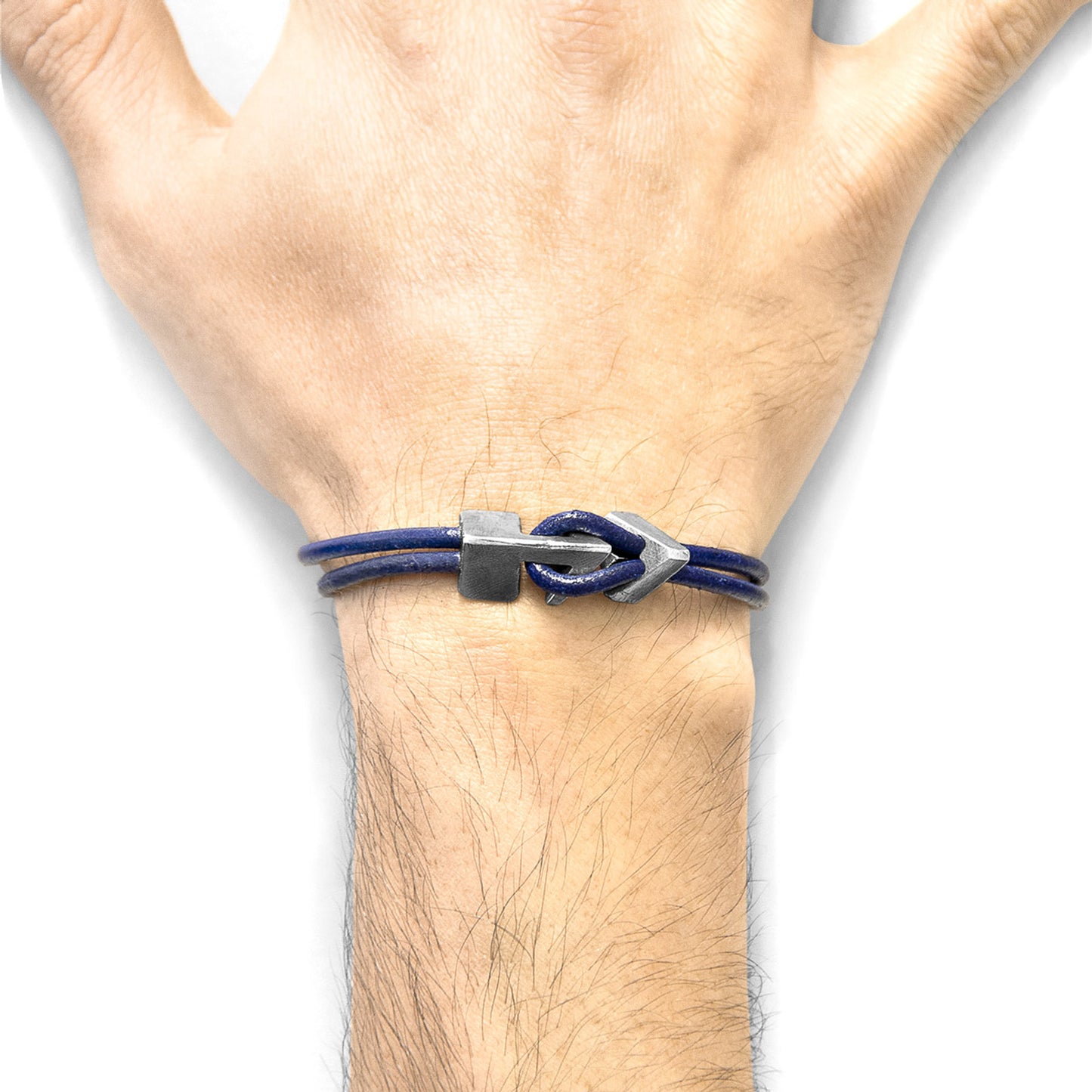 925 Sterling Silver & Natural Leather Bracelet - Golden Tide Blue