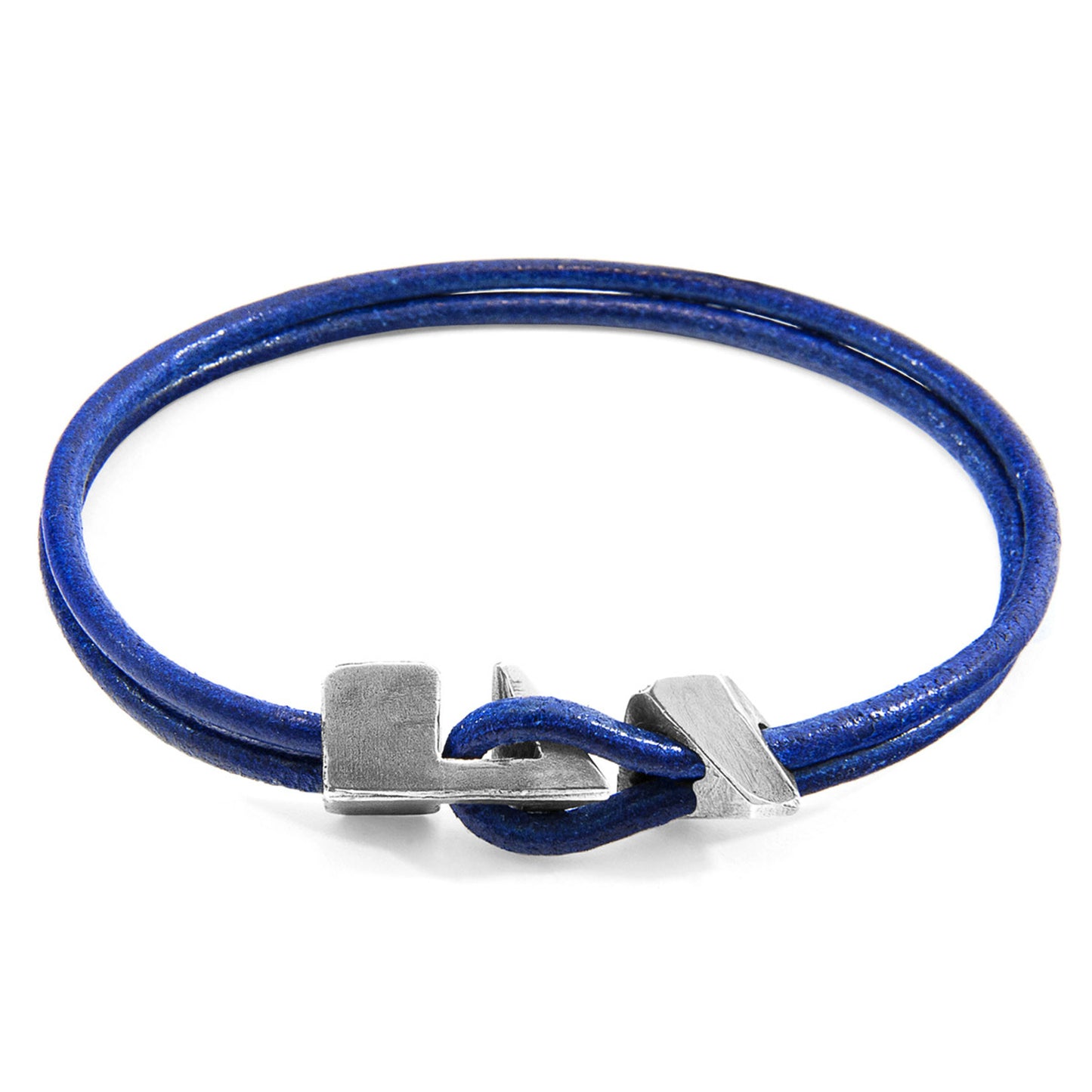 925 Sterling Silver & Natural Leather Bracelet - Golden Tide Blue