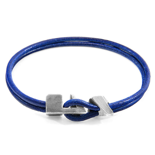 925 Sterling Silver & Natural Leather Bracelet - Golden Tide Blue