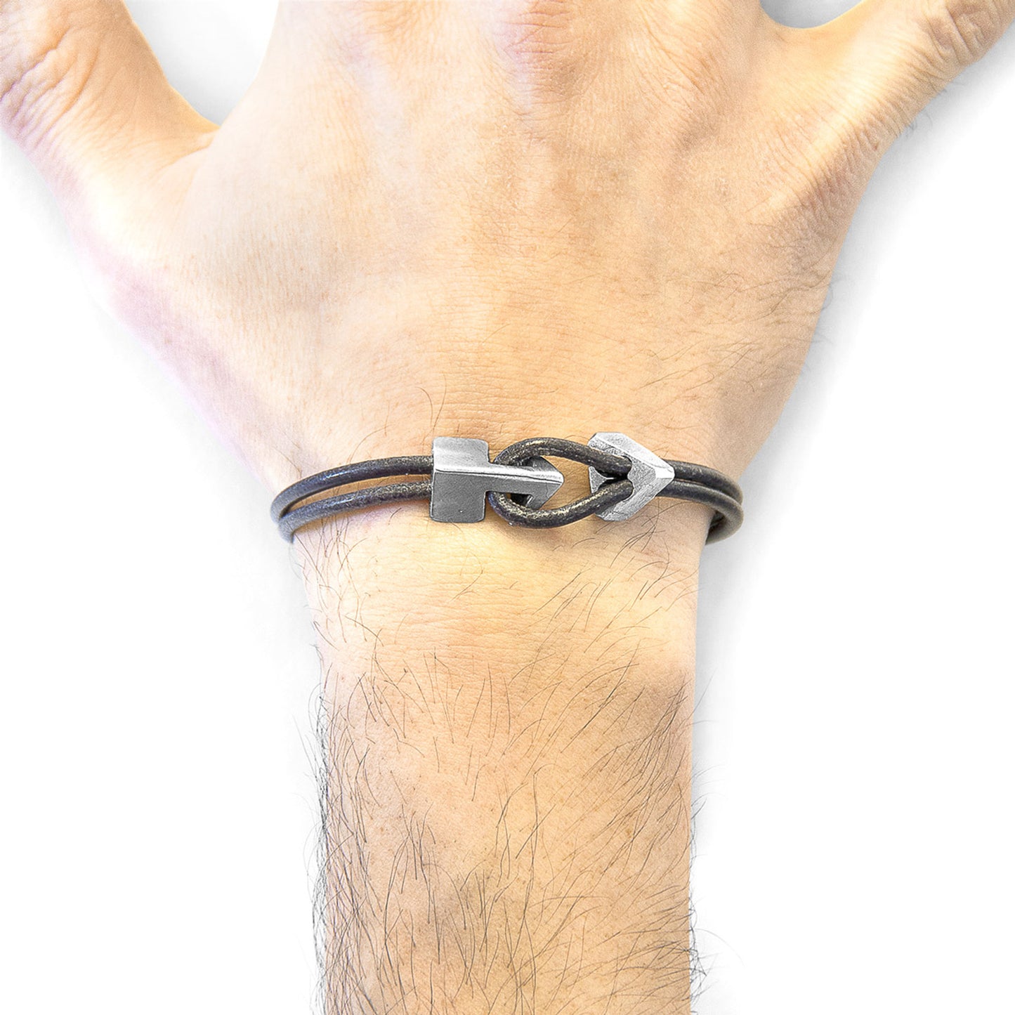 925 Sterling Silver & Natural Leather Bracelet - Golden Tide Grey