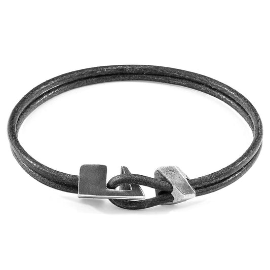 925 Sterling Silver & Natural Leather Bracelet - Golden Tide Grey