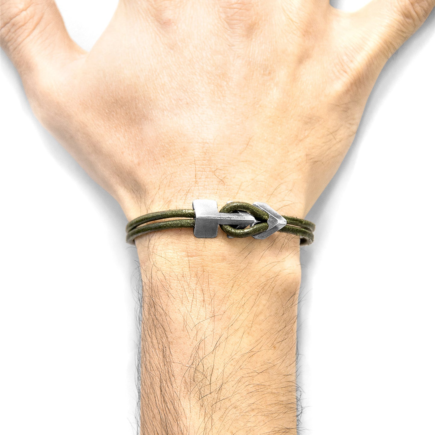 925 Sterling Silver & Natural Leather Bracelet - Golden Tide Green