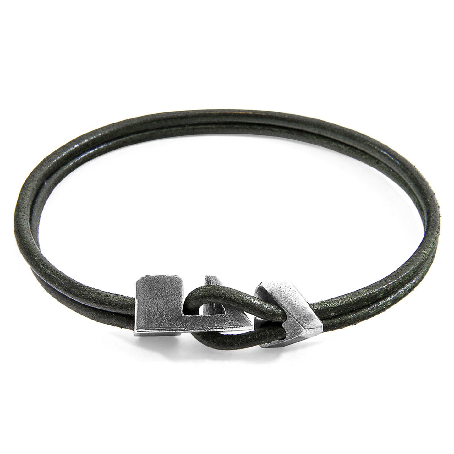 925 Sterling Silver & Natural Leather Bracelet - Golden Tide Green