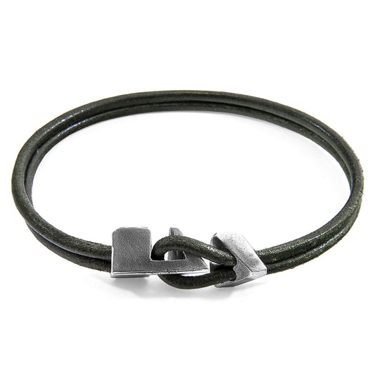 925 Sterling Silver & Natural Leather Bracelet - Golden Tide Green