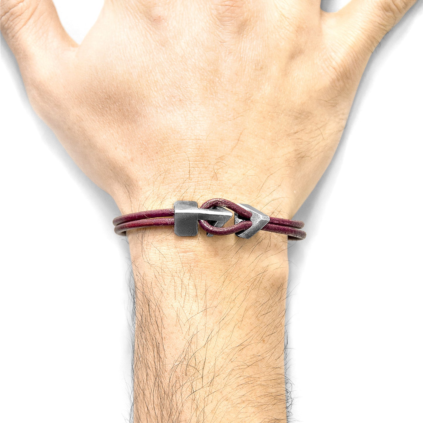 925 Sterling Silver & Natural Leather Bracelet - Golden Tide Red