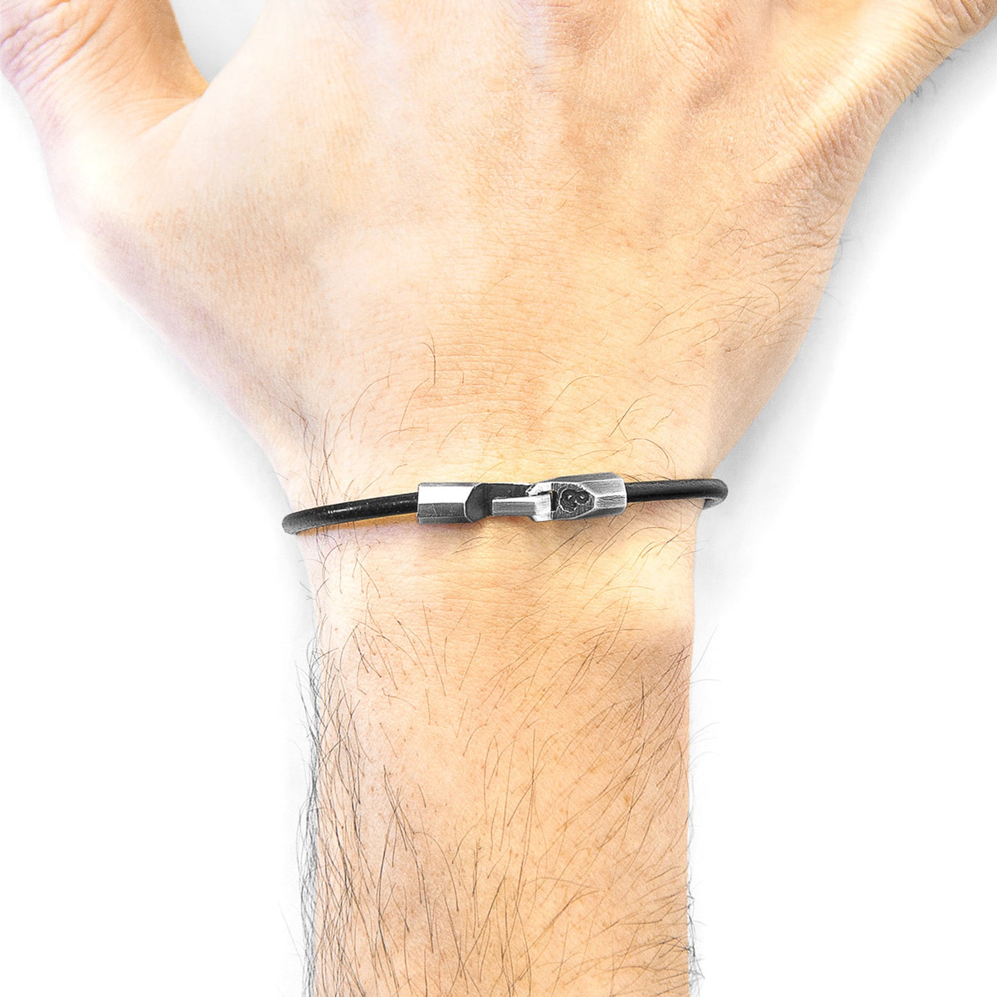 925 Sterling Silver & Natural Leather Bracelet - Midnight Wave Black