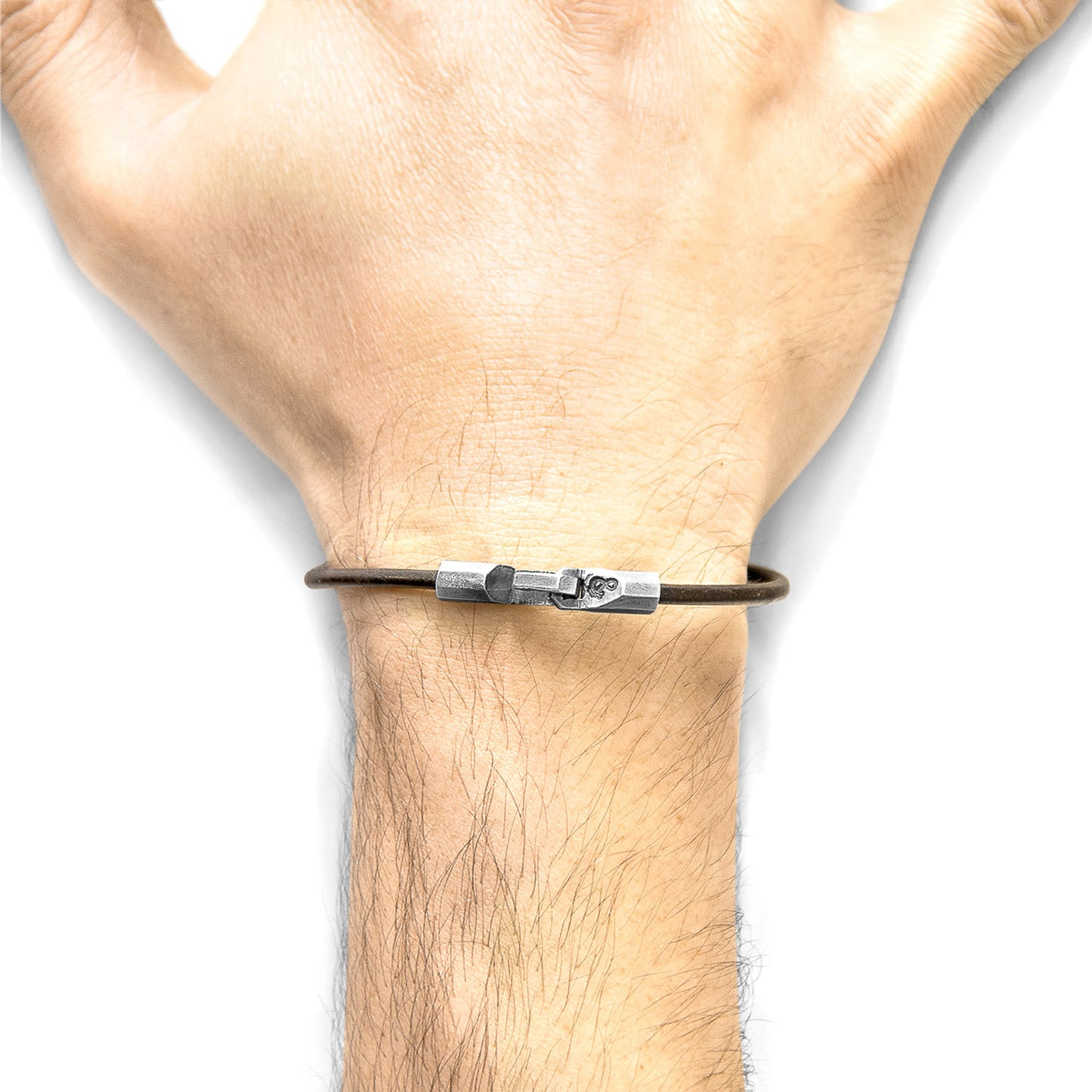 925 Sterling Silver & Natural Leather Bracelet - Midnight Wave Brown