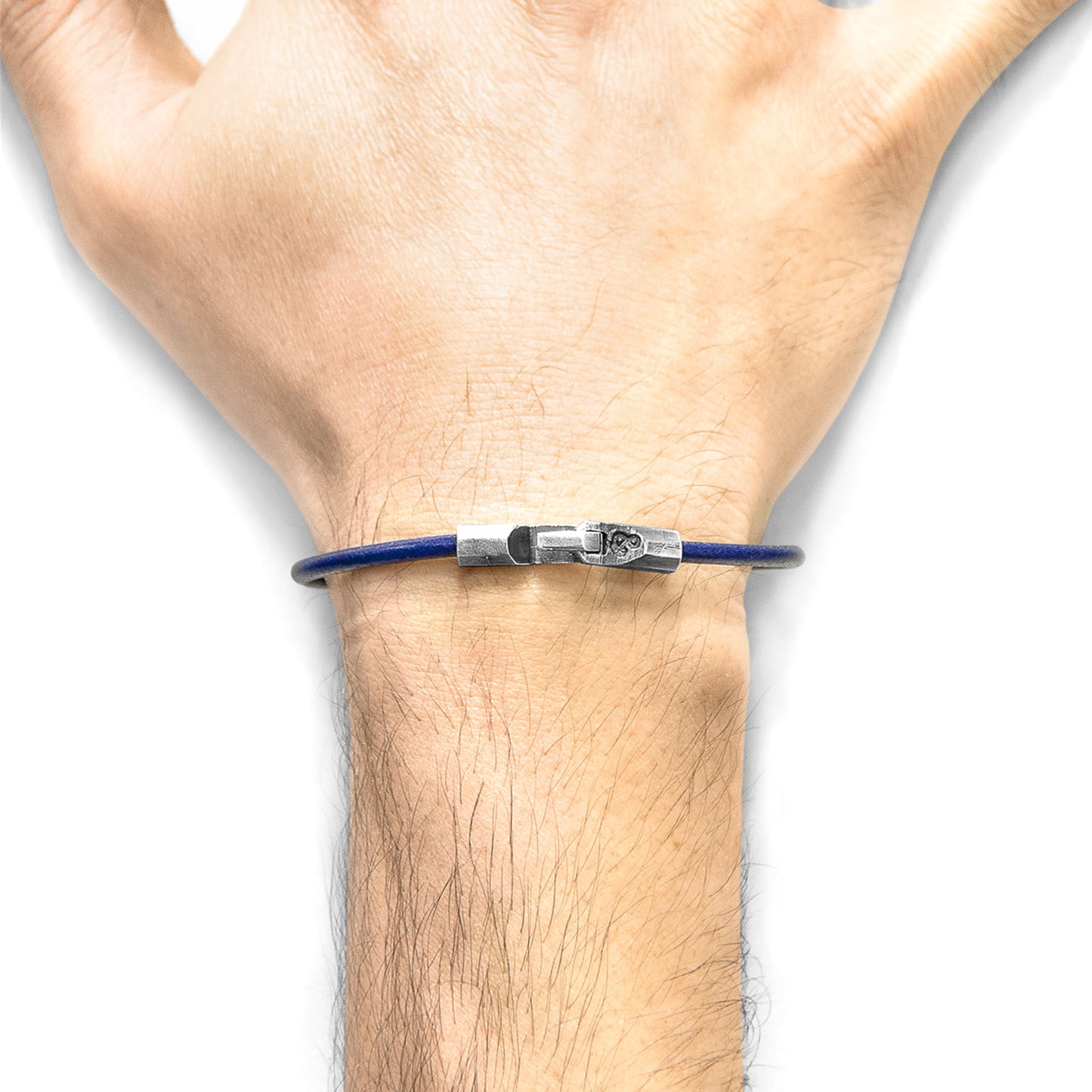 925 Sterling Silver & Natural Leather Bracelet - Midnight Wave Blue