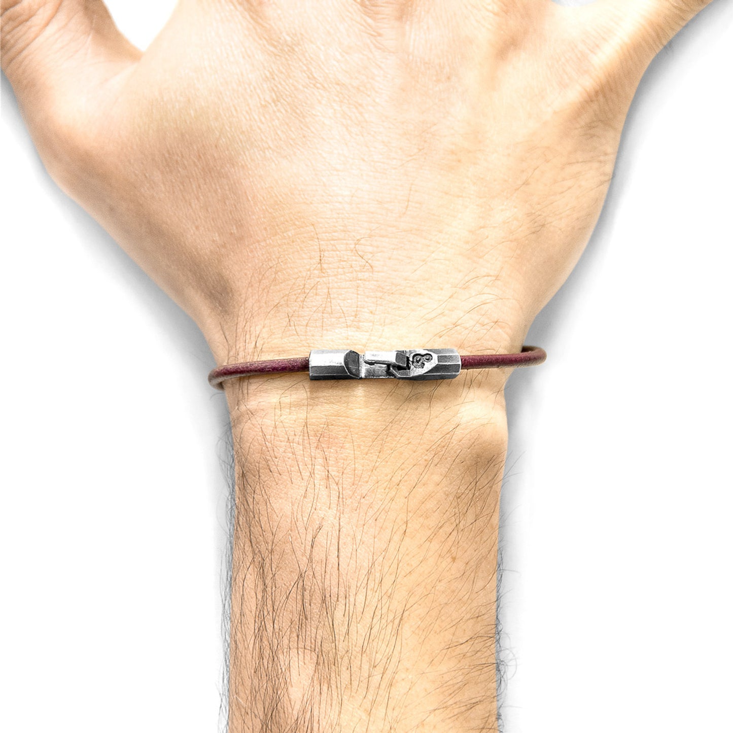 925 Sterling Silver & Natural Leather Bracelet - Midnight Wave Red