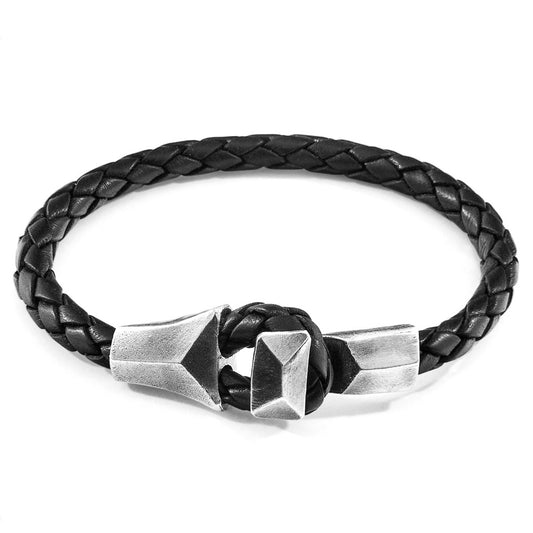 925 Sterling Silver & Natural Leather Bracelet - Classic Knot Black
