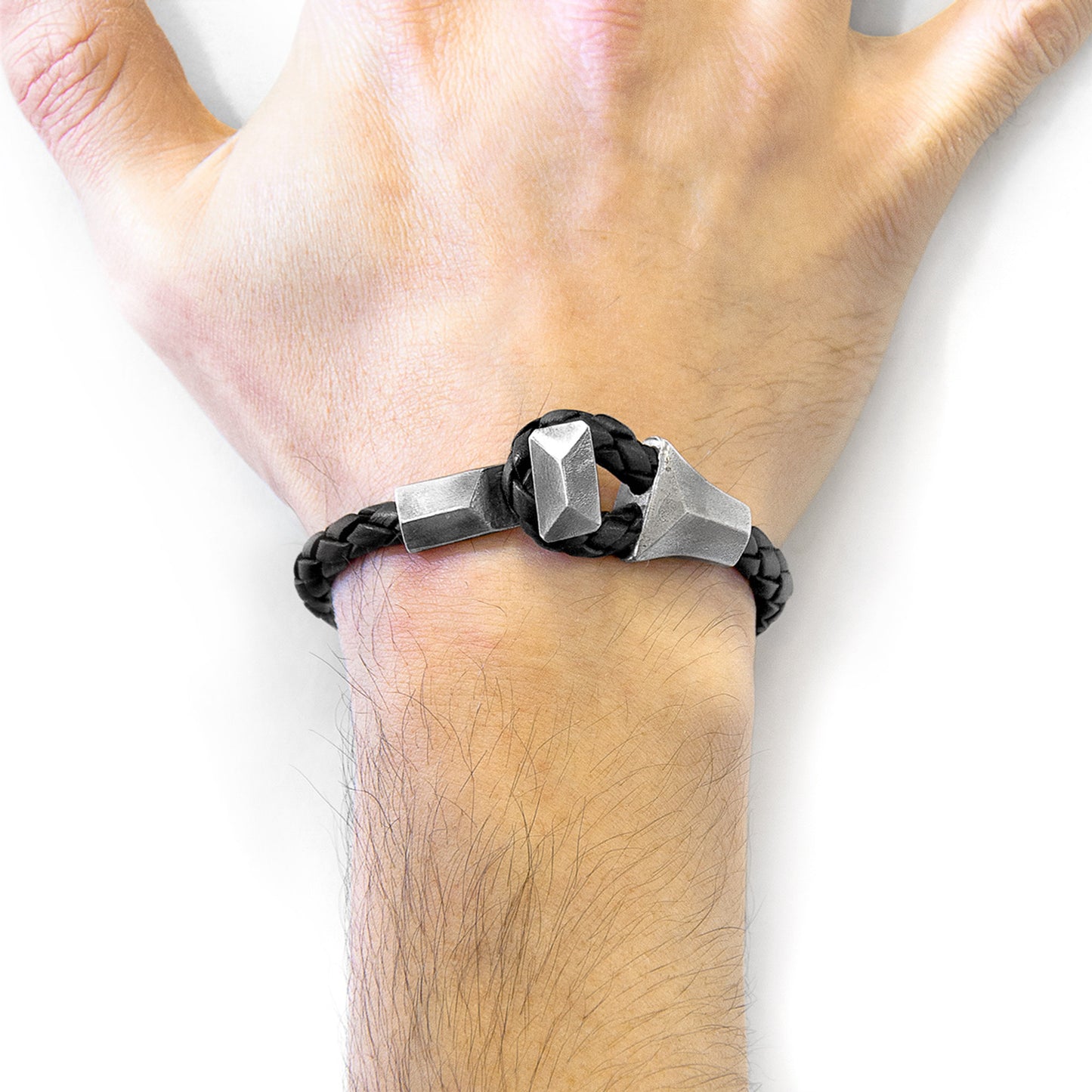 925 Sterling Silver & Natural Leather Bracelet - Classic Knot Black