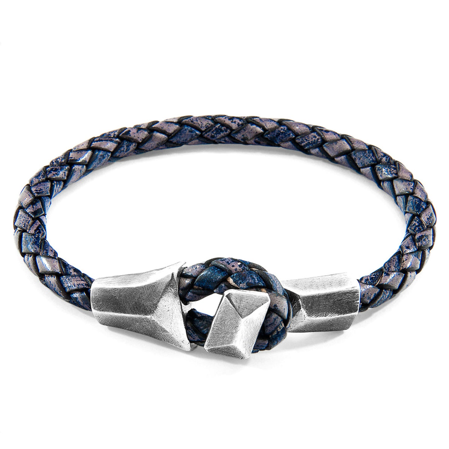 925 Sterling Silver & Natural Leather Bracelet - Classic Knot Blue