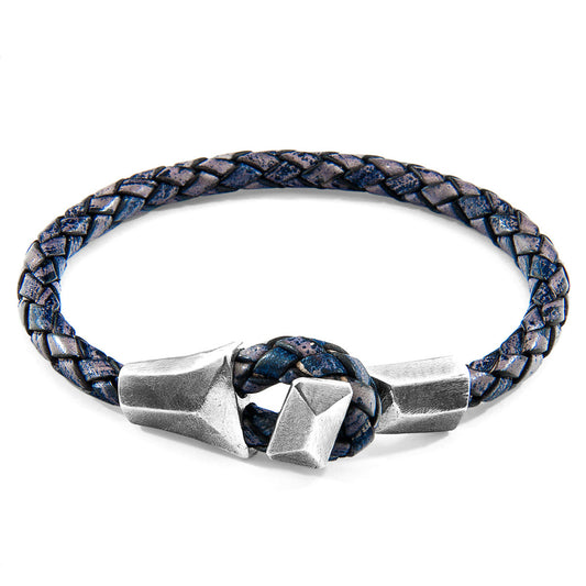 925 Sterling Silver & Natural Leather Bracelet - Classic Knot Blue