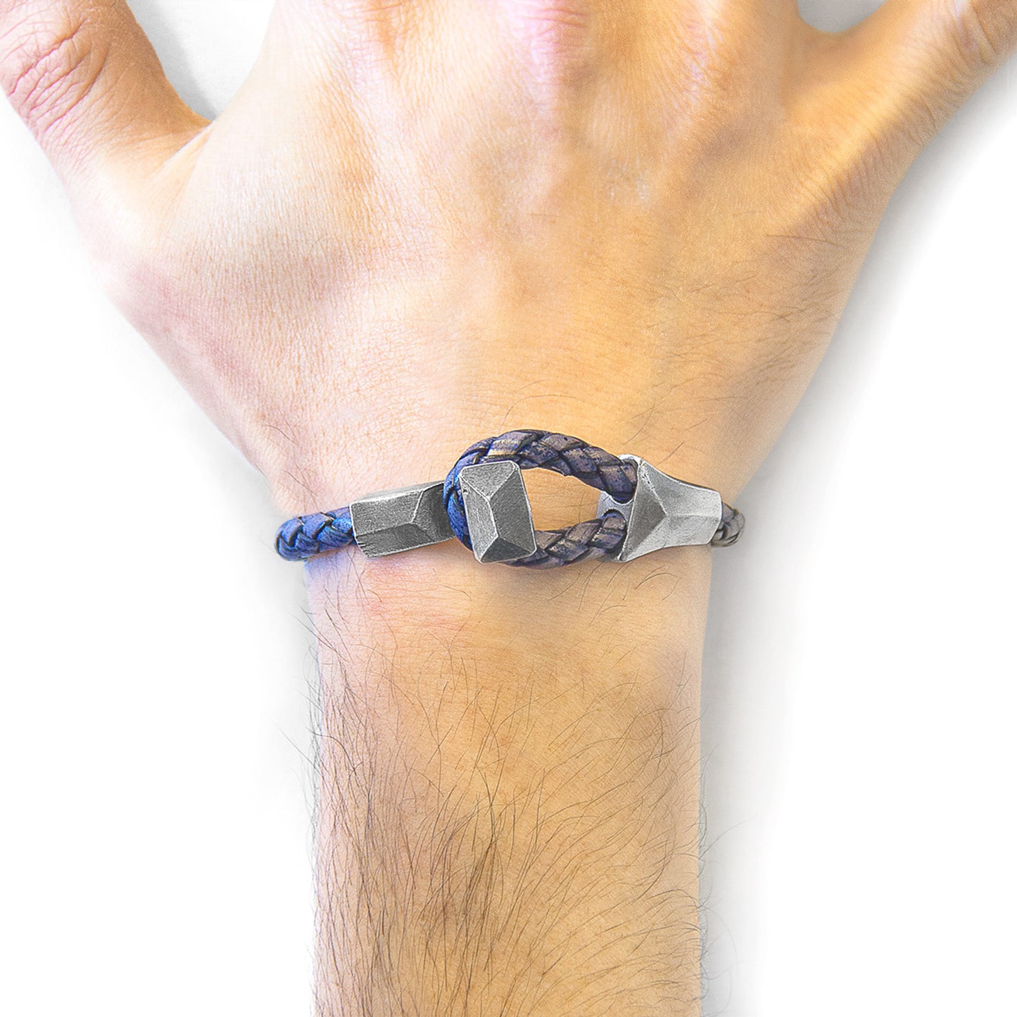 925 Sterling Silver & Natural Leather Bracelet - Classic Knot Blue
