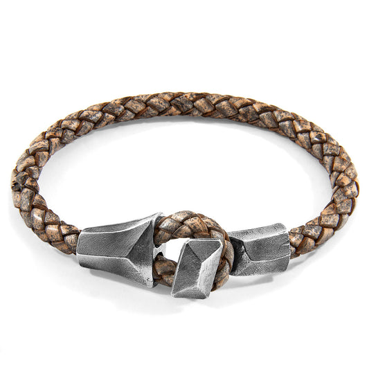 925 Sterling Silver & Natural Leather Bracelet - Classic Knot Green