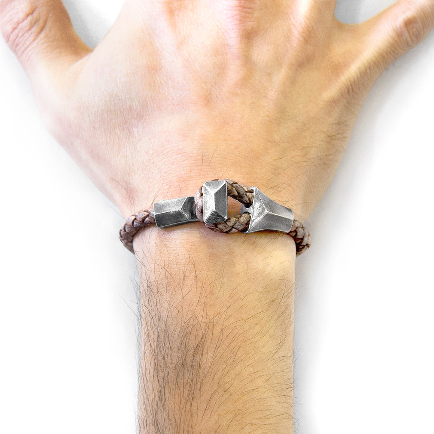 925 Sterling Silver & Natural Leather Bracelet - Classic Knot Green