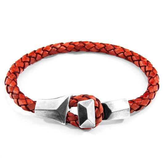925 Sterling Silver & Natural Leather Bracelet - Classic Knot Red