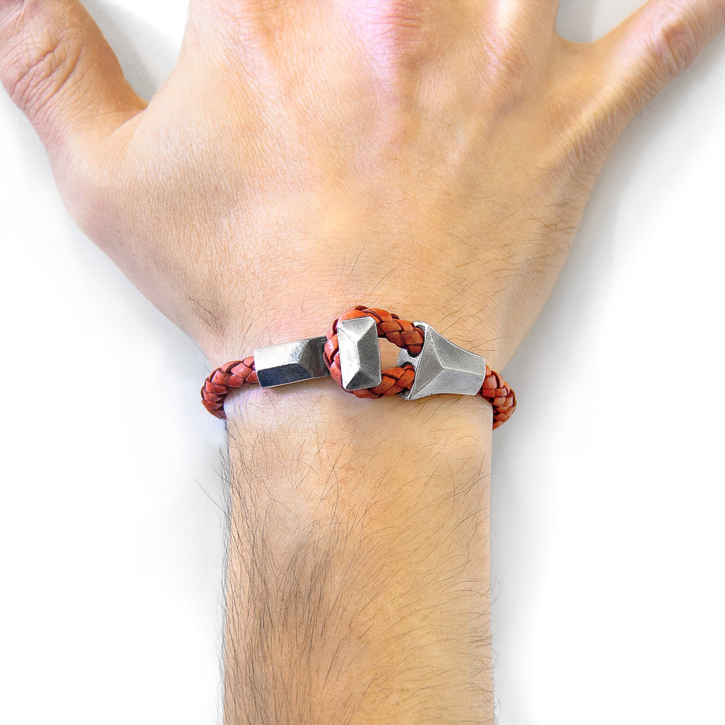 925 Sterling Silver & Natural Leather Bracelet - Classic Knot Red