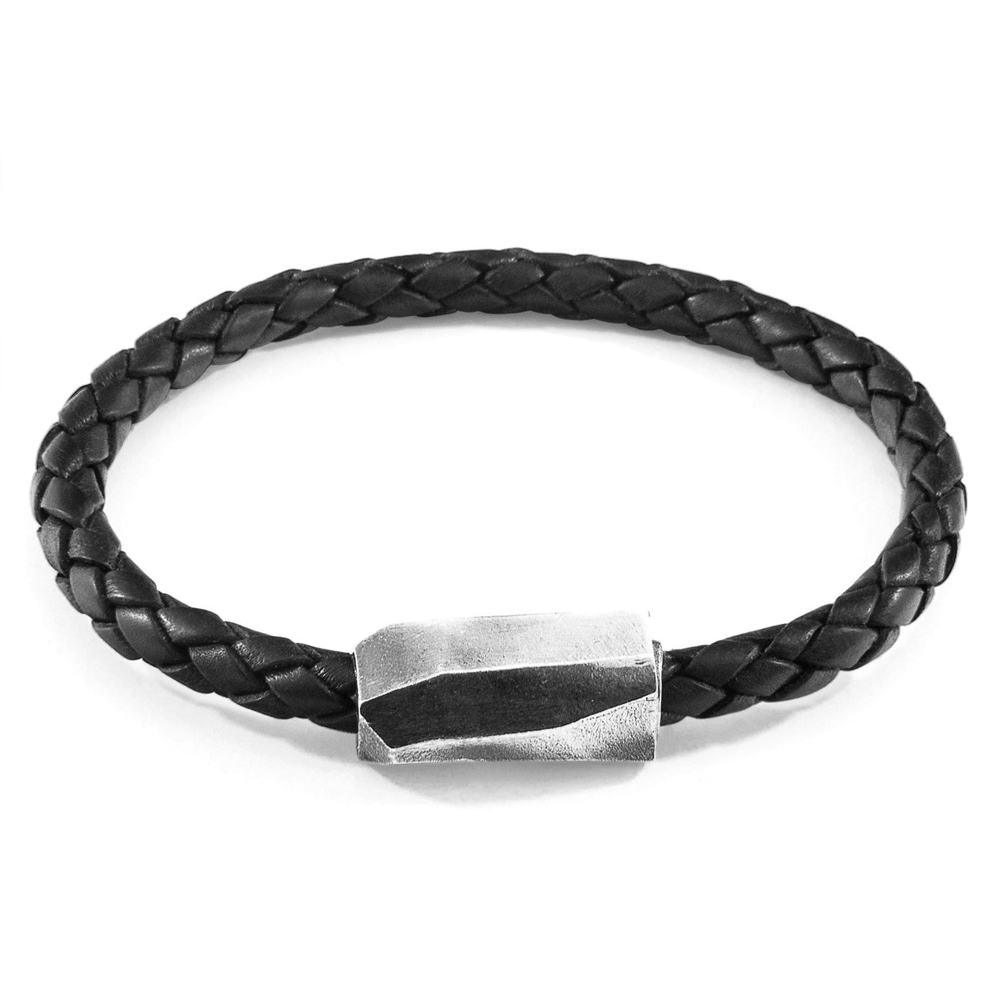925 Sterling Silver & Natural Leather Bracelet - Mystic Rope Black