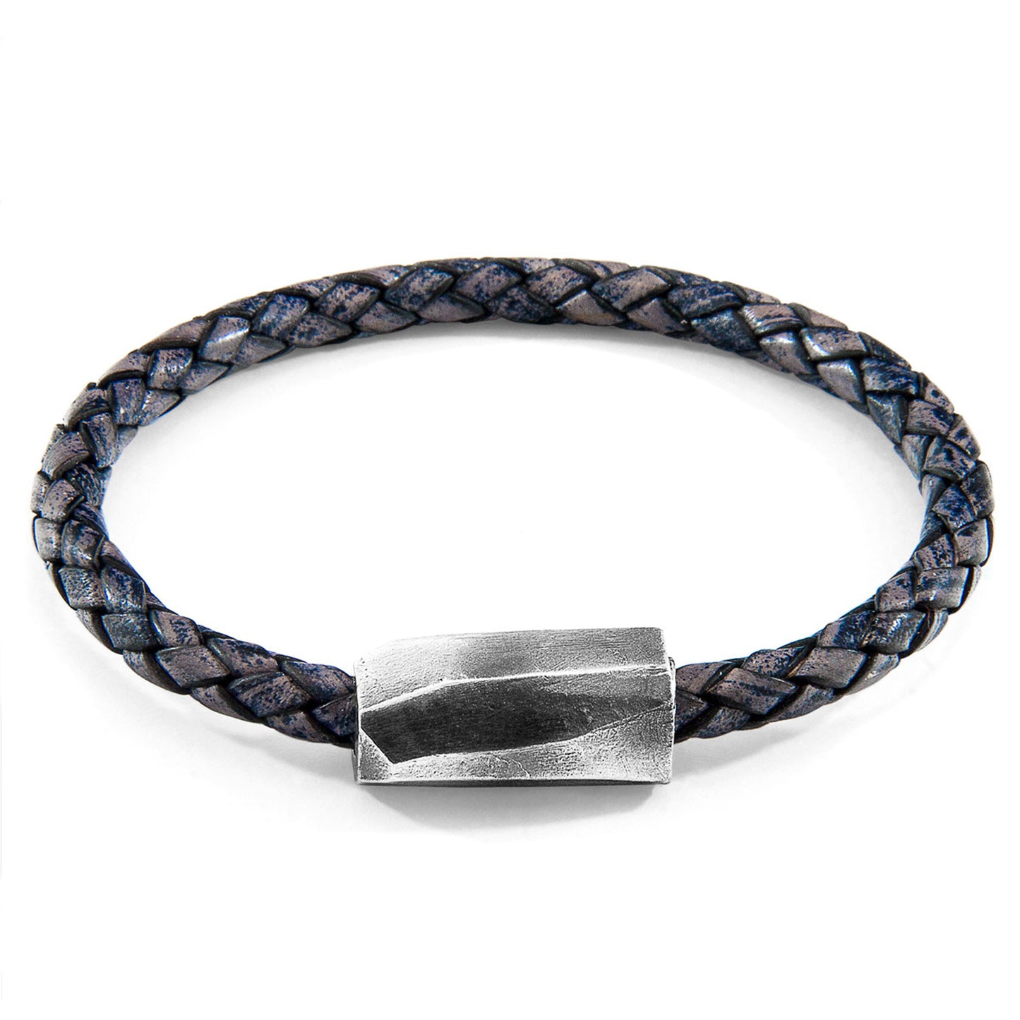 925 Sterling Silver & Natural Leather Bracelet - Mystic Rope Blue
