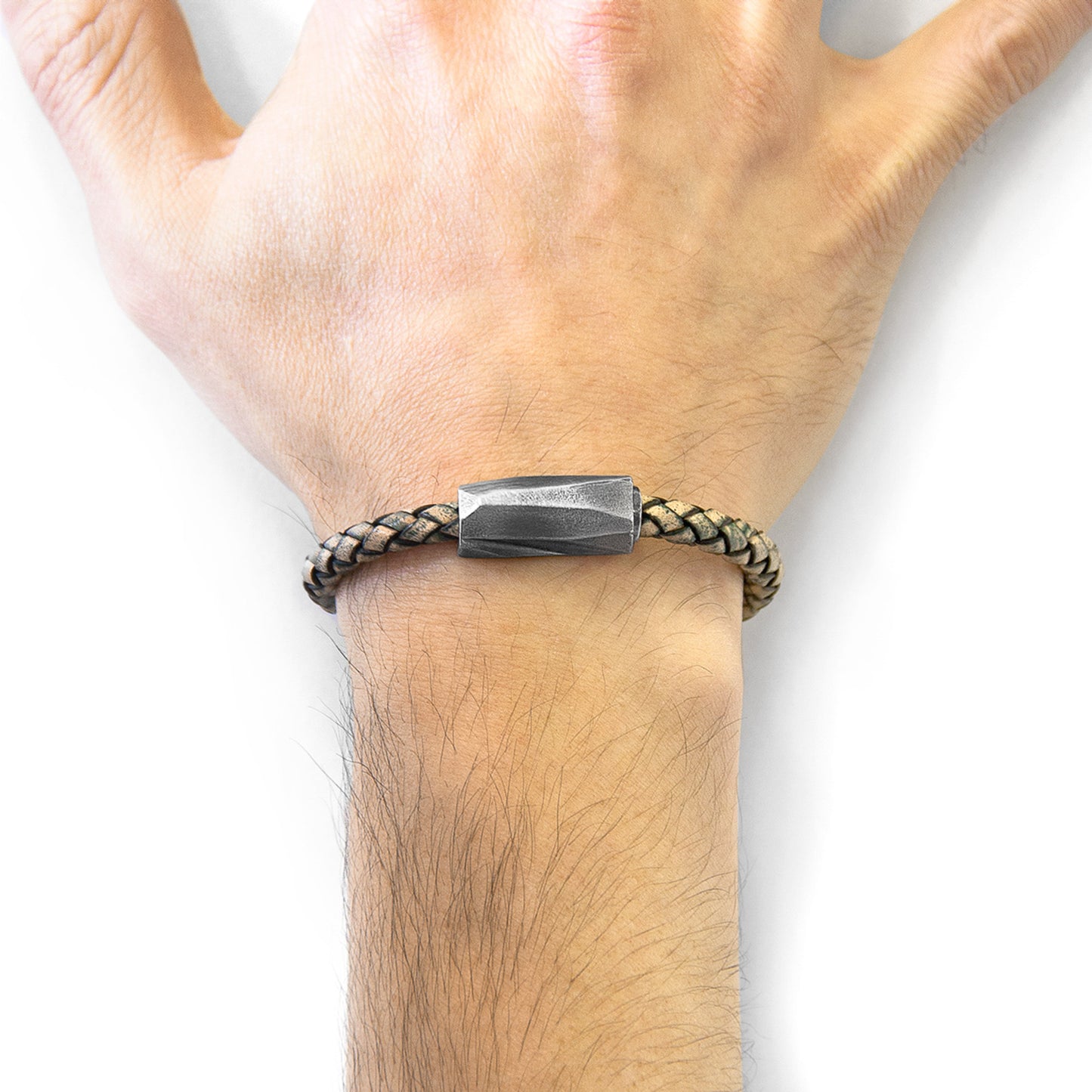 925 Sterling Silver & Natural Leather Bracelet - Mystic Rope Green