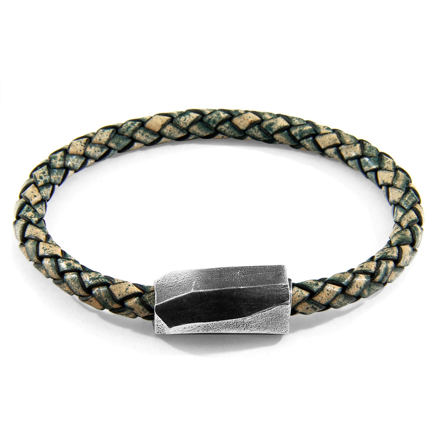 925 Sterling Silver & Natural Leather Bracelet - Mystic Rope Green
