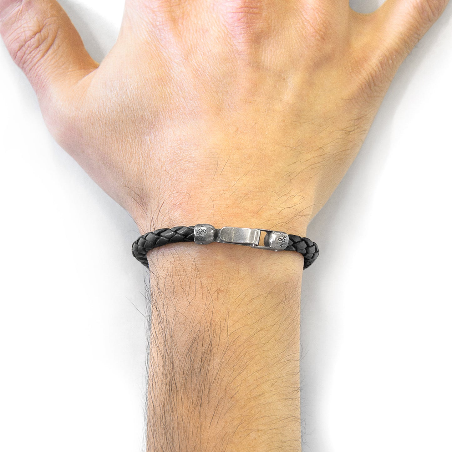 925 Sterling Silver & Natural Leather Bracelet - Silver Horizon Black