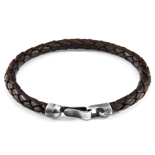 925 Sterling Silver & Natural Leather Bracelet - Silver Horizon Brown