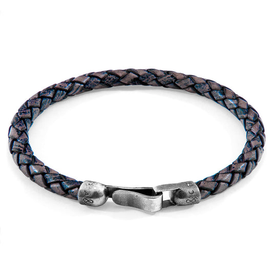 925 Sterling Silver & Natural Leather Bracelet - Silver Horizon Blue
