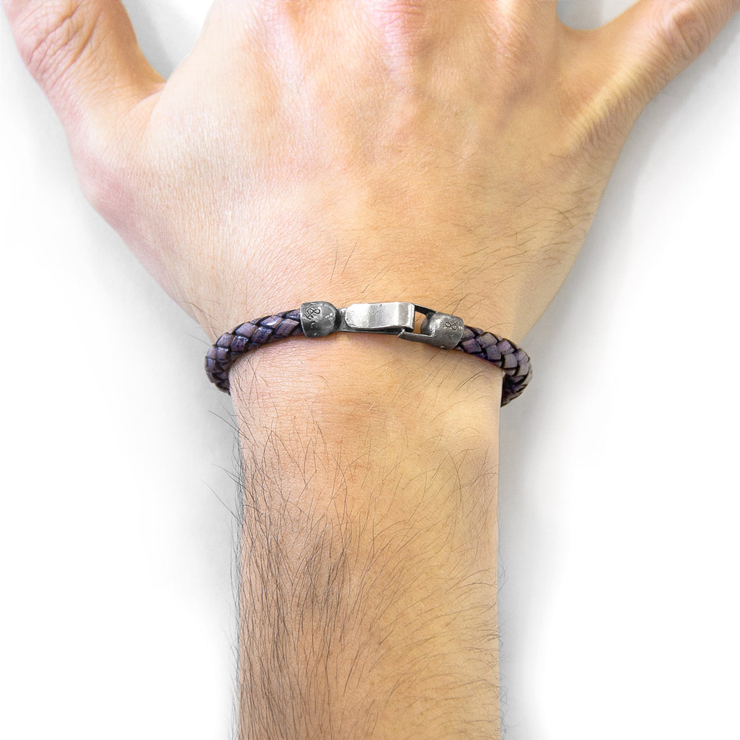 925 Sterling Silver & Natural Leather Bracelet - Silver Horizon Blue
