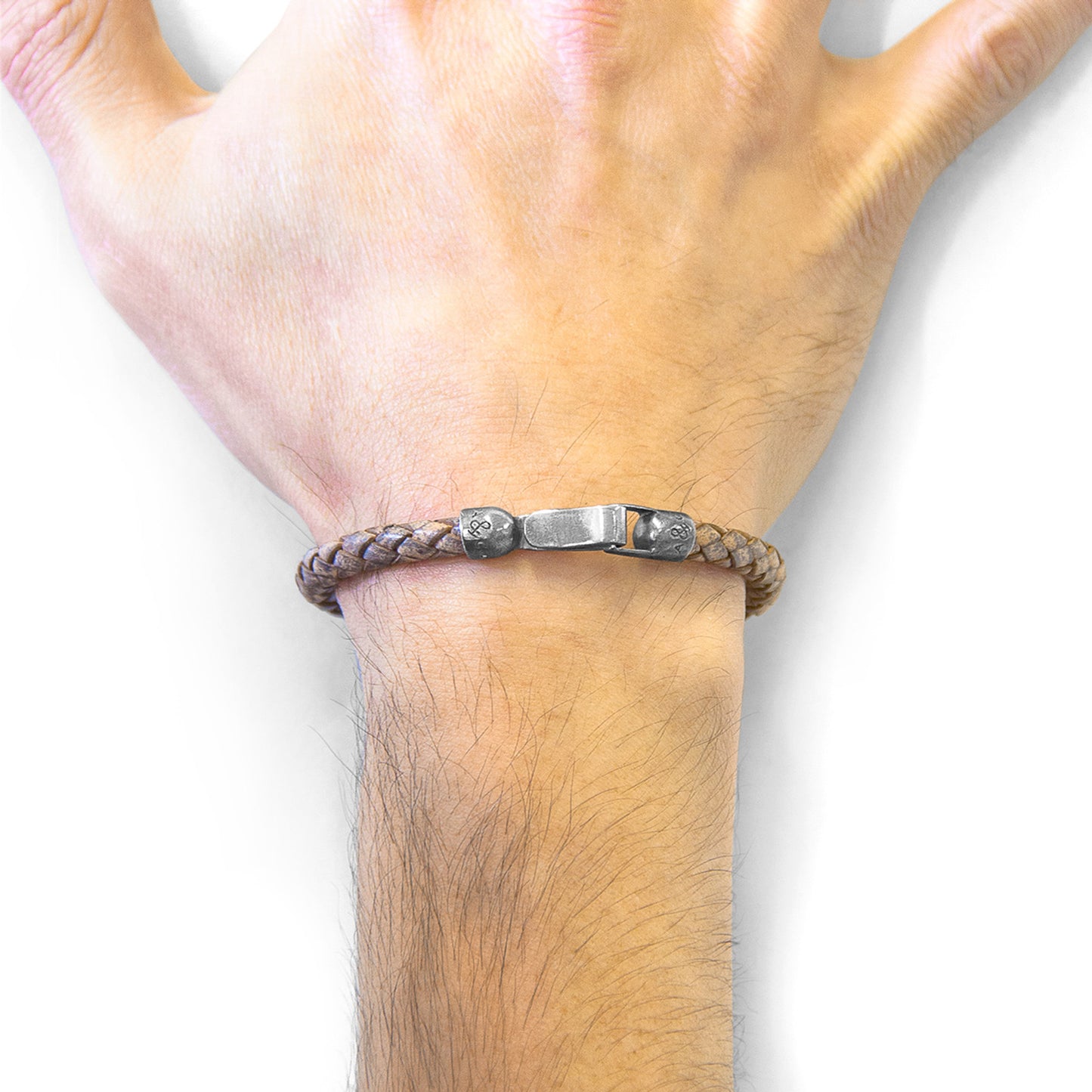 925 Sterling Silver & Natural Leather Bracelet - Silver Horizon Grey