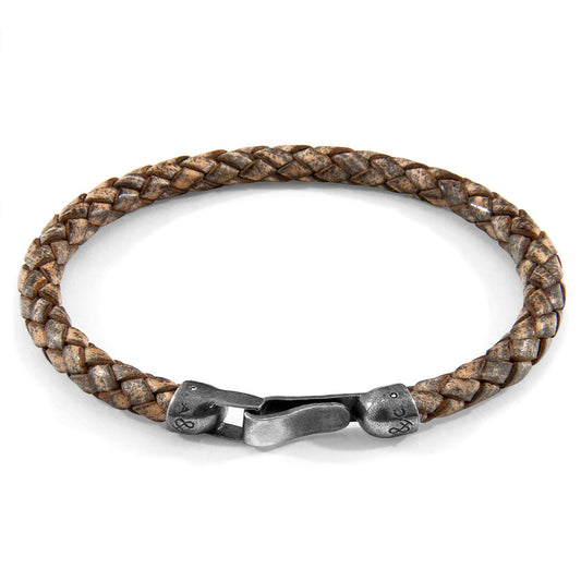 925 Sterling Silver & Natural Leather Bracelet - Silver Horizon Grey