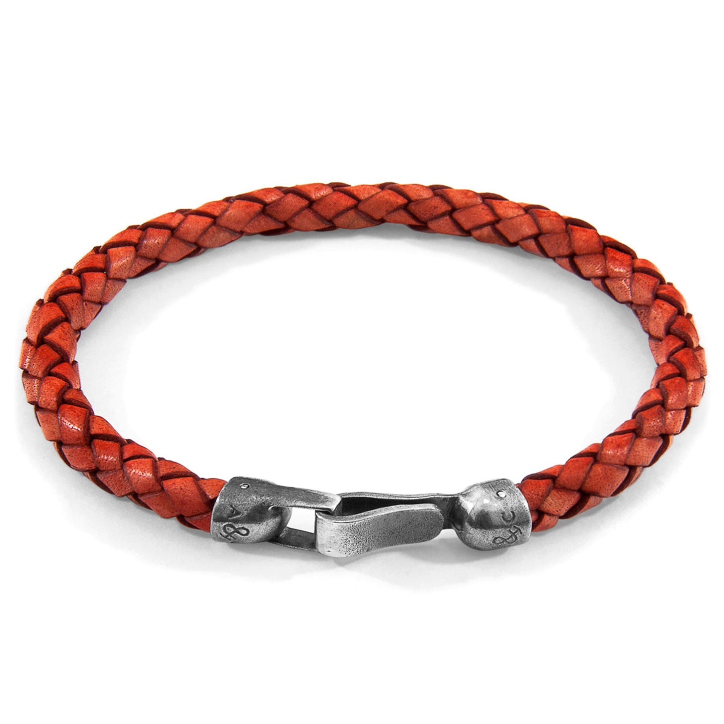 925 Sterling Silver & Natural Leather Bracelet - Silver Horizon Red