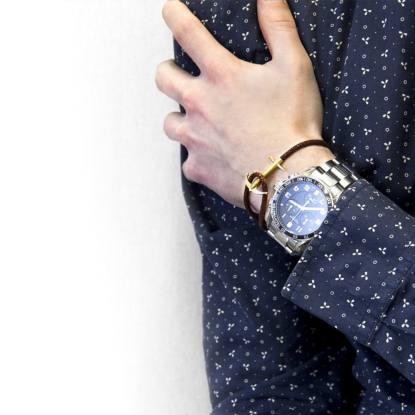 Anchor & Crew Mocha Brown Admiral Anchor – 9ct Yellow Gold & Stingray Leather Bracelet - British Handmade