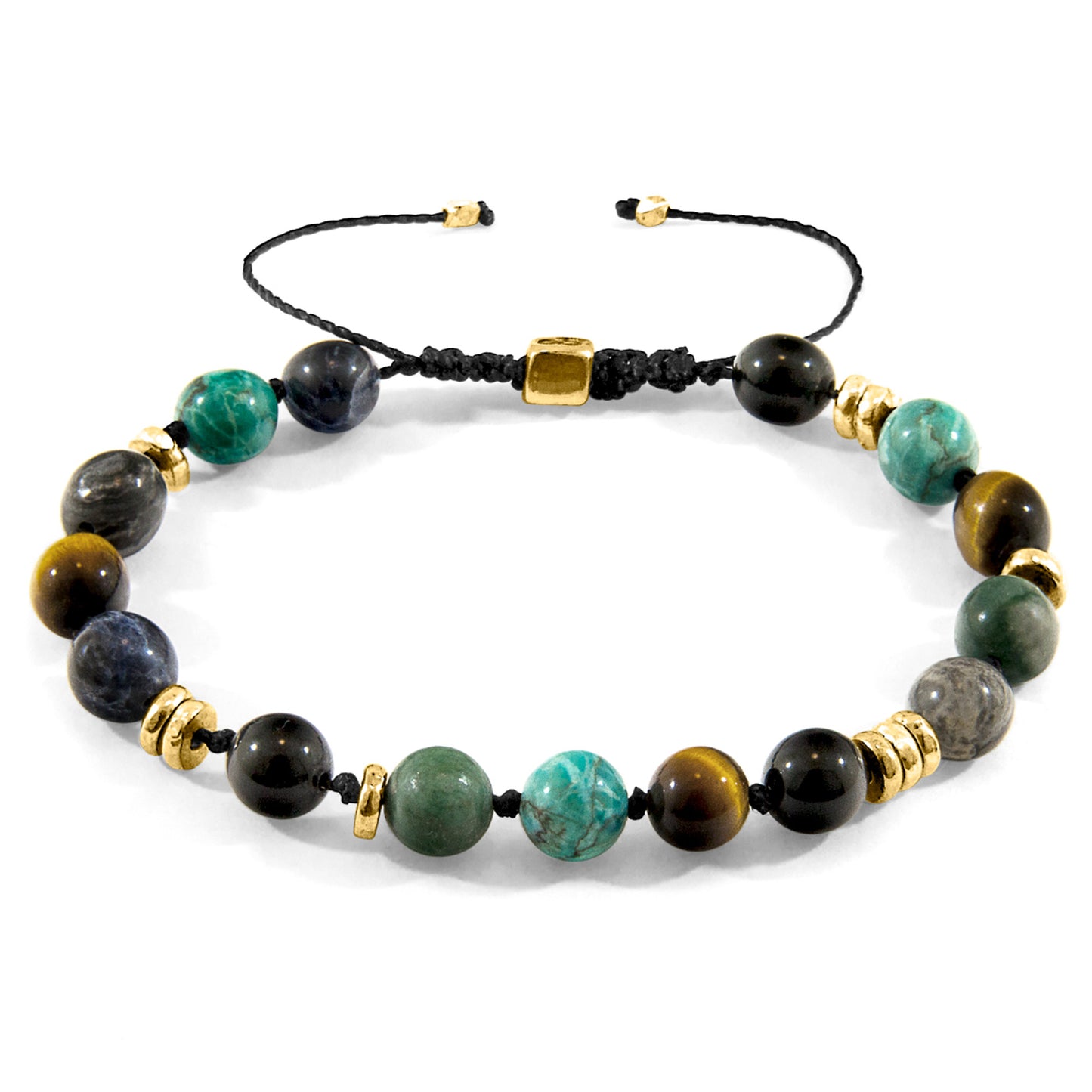 Anchor & Crew Multicoloured Multi-Gem Agaya – 9ct Yellow Gold & Stone Beaded Macrame Bracelet - British Handmade