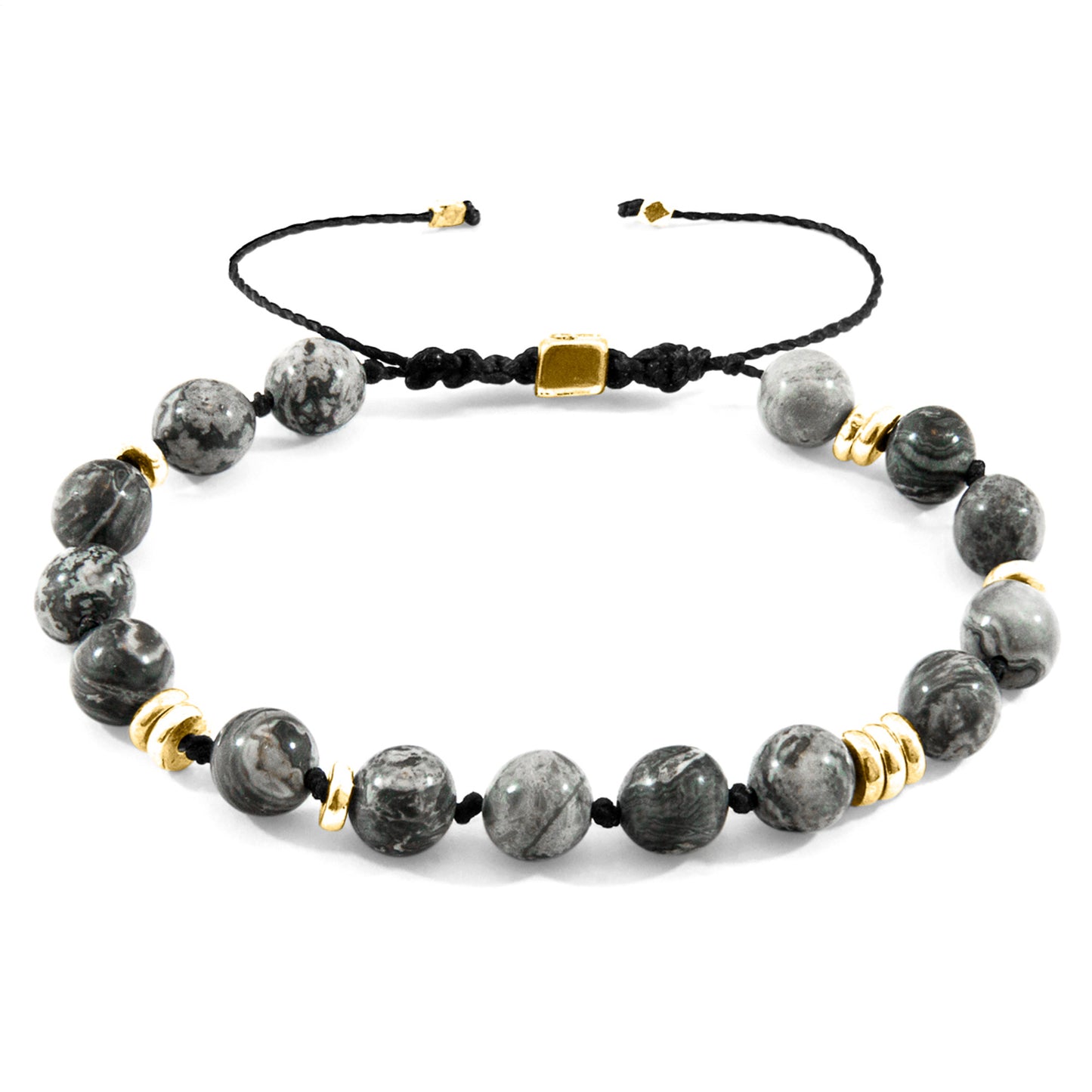 Astra Grey – 9ct Yellow Gold & Stone Beaded Macrame Bracelet - British Handmade