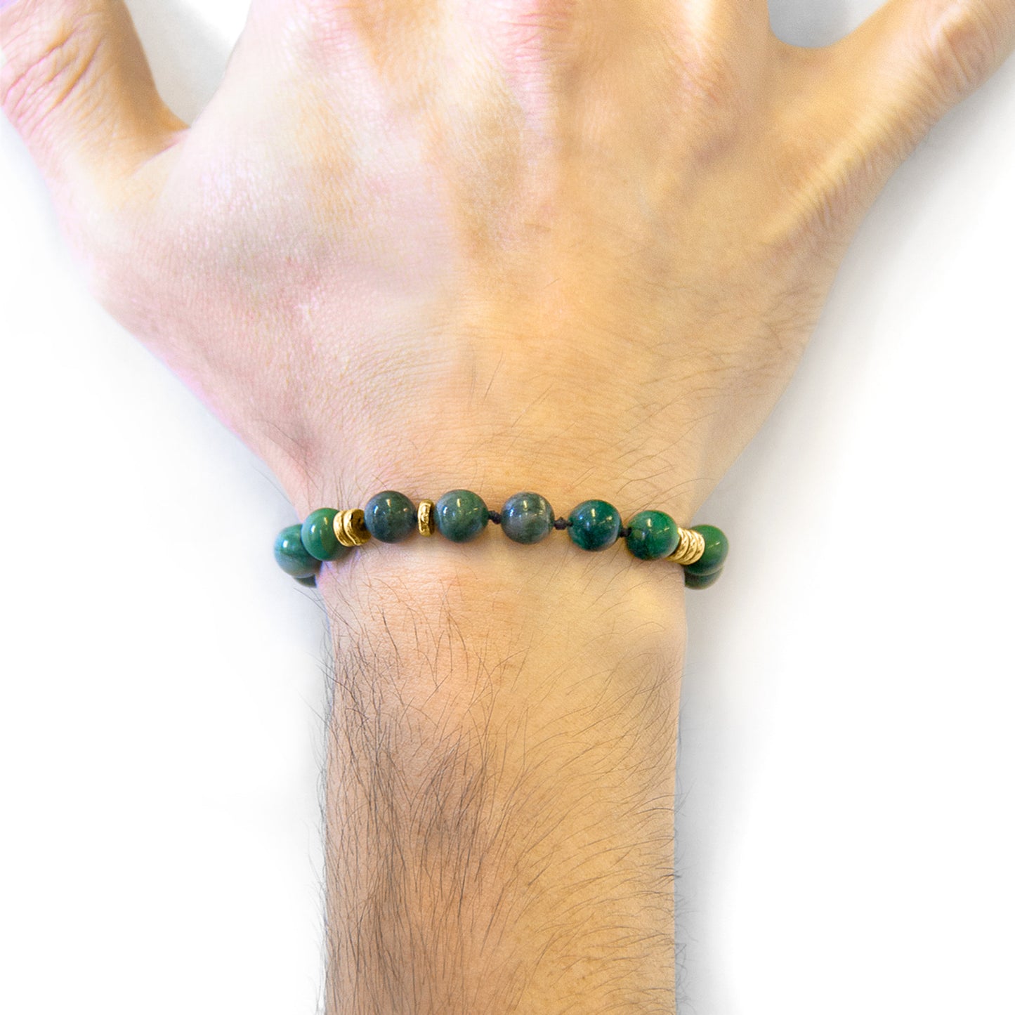 Astra Green – 9ct Yellow Gold & Stone Beaded Macrame Bracelet - British Handmade