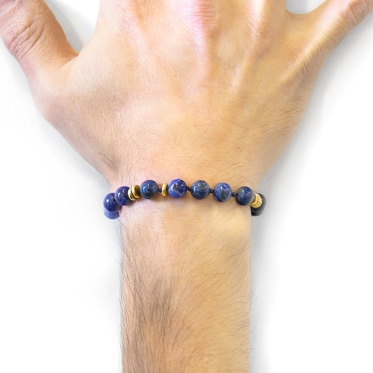 Astra Blue – 9ct Yellow Gold & Stone Beaded Macrame Bracelet - British Handmade