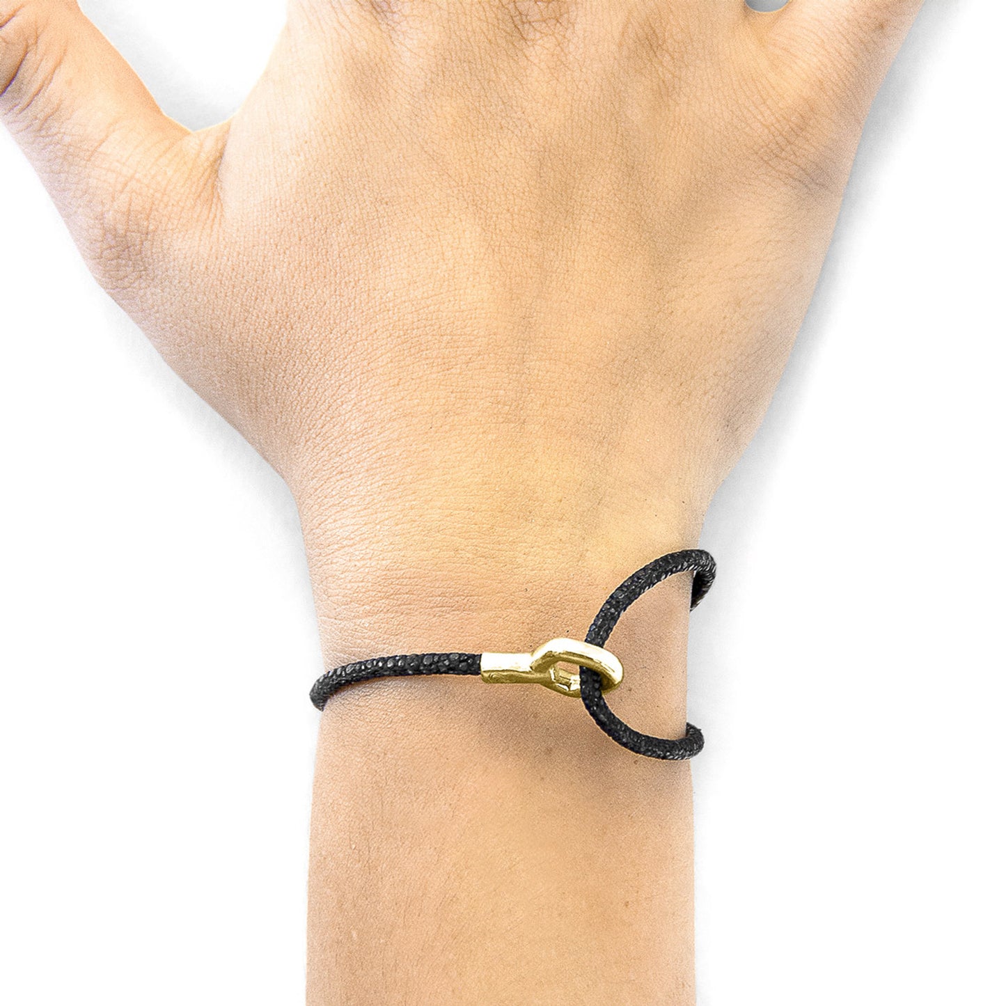 Anchor & Crew Raven Black Blake – 9ct Yellow Gold & Stingray Leather Bracelet - British Handmade