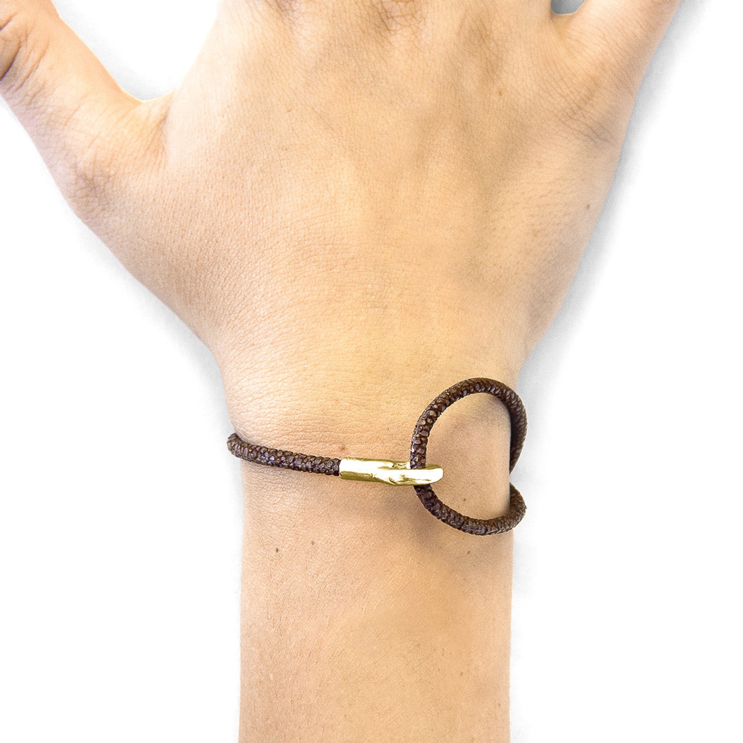 Anchor & Crew Mocha Brown Blake – 9ct Yellow Gold & Stingray Leather Bracelet -British Handmade