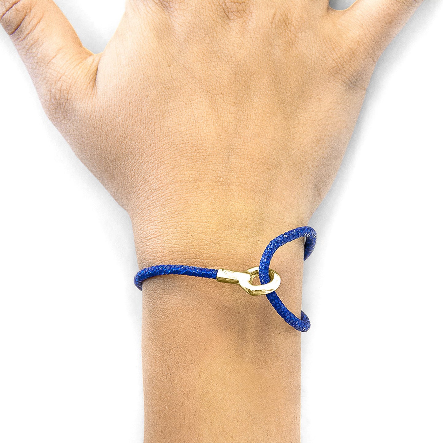 Anchor & Crew Azure Blue Blake – 9ct Yellow Gold & Stingray Leather Bracelet - British Handmade