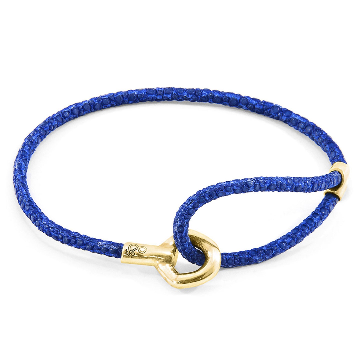 Anchor & Crew Azure Blue Blake – 9ct Yellow Gold & Stingray Leather Bracelet - British Handmade
