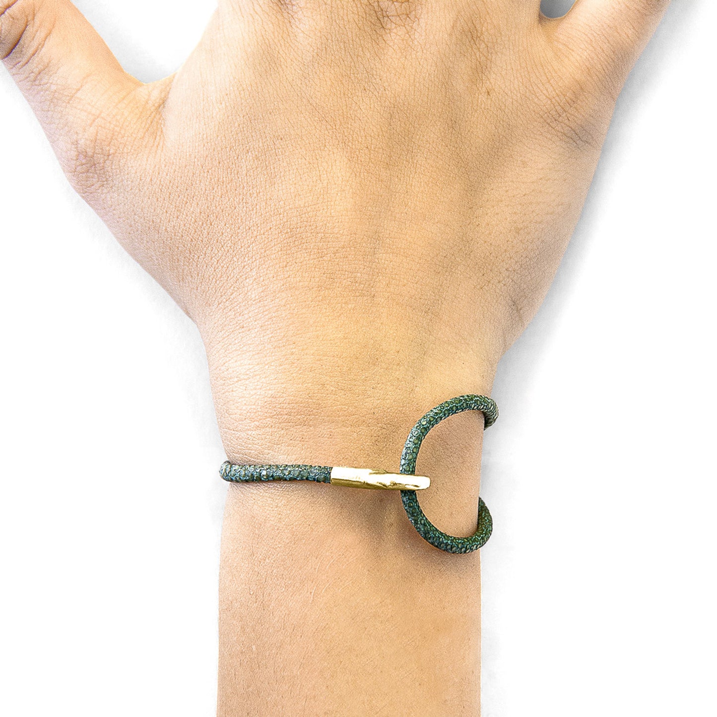 Anchor & Crew Racing Green Blake – 9ct Yellow Gold & Stingray Leather Bracelet - British Handmade