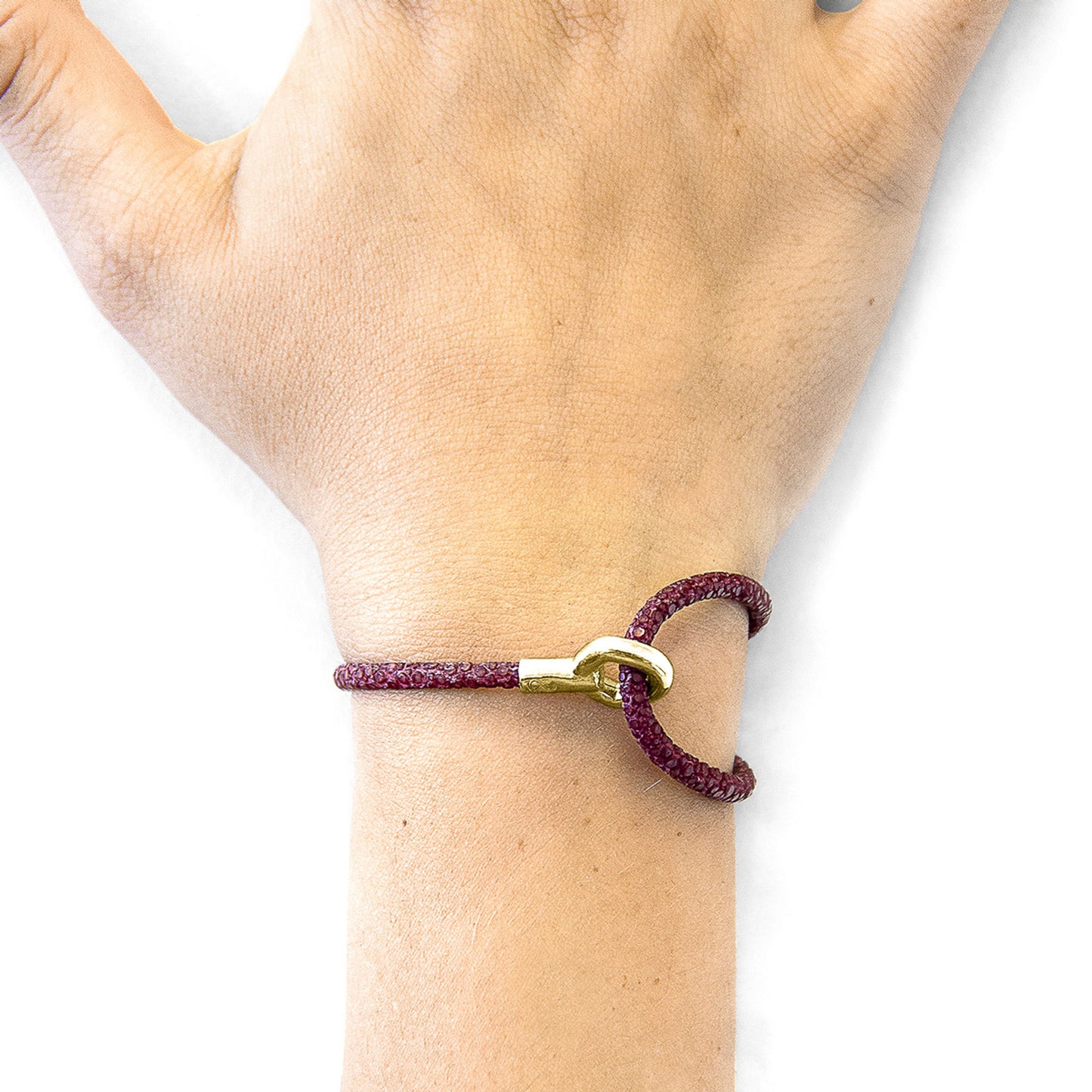Anchor & Crew Bordeaux Red Blake – 9ct Yellow Gold & Stingray Leather Bracelet - British Handmade