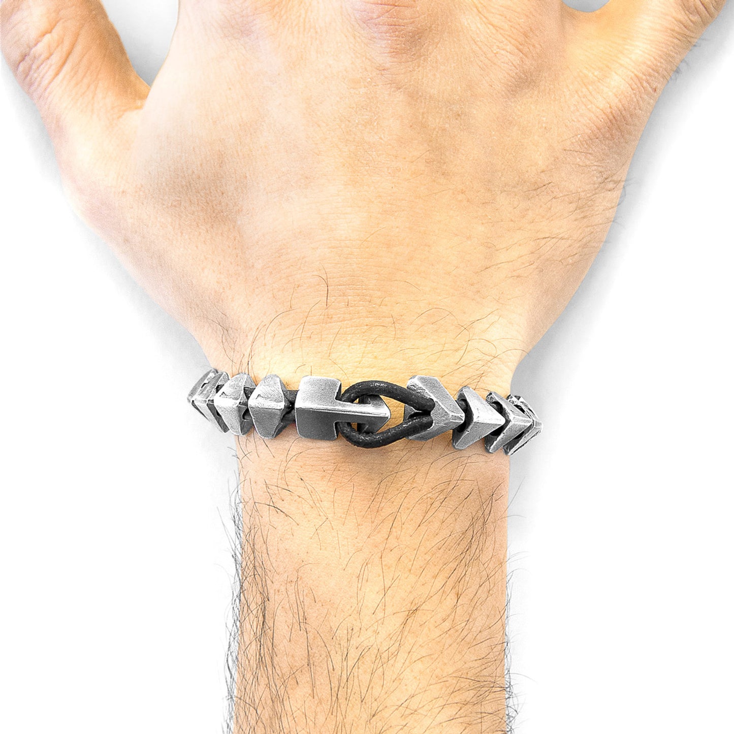 Imperium Black – Silver & Round Leather Bracelet - British Handmade