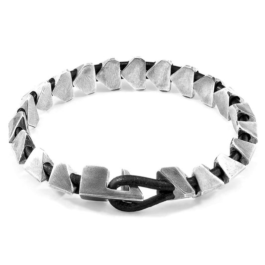 Imperium Black – Silver & Round Leather Bracelet - British Handmade