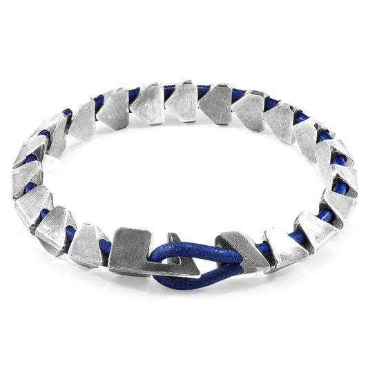 Imperium Blue – Silver & Round Leather Bracelet - British Handmade
