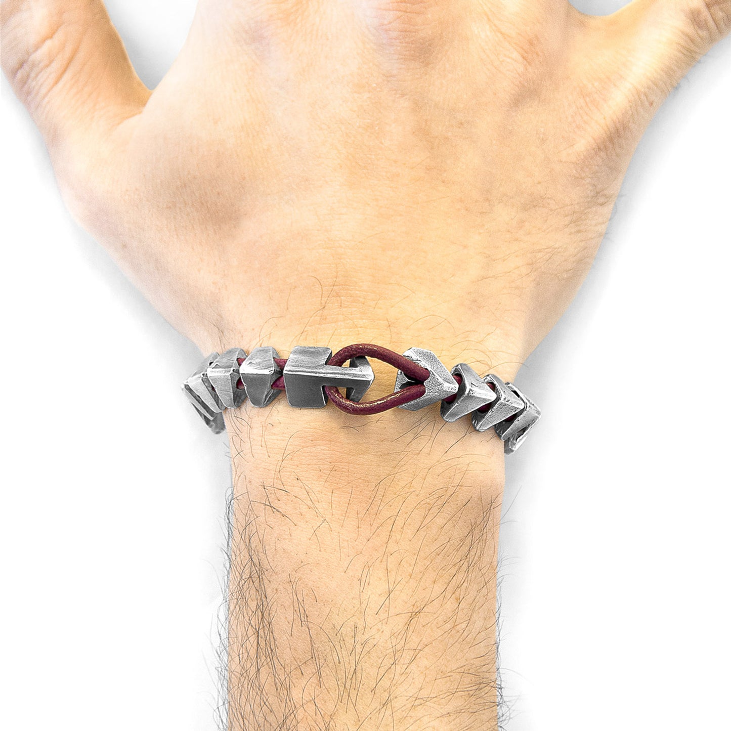 Imperium Red – Silver & Round Leather Bracelet - British Handmade